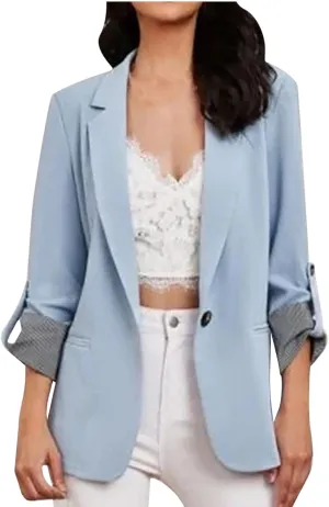 2022 Trendy Blazer Tops for Womens One Button Casual Business Blazer Jackets Women's Lapel Solid Blazers with Pockets
