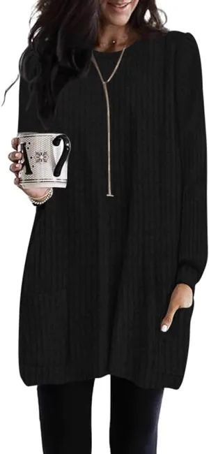 2025 Long Shirts for Women to Wear with Leggings Long Sleeve Tunic Tops Loose Fit Dressy Tunic Sweaters with Pockets