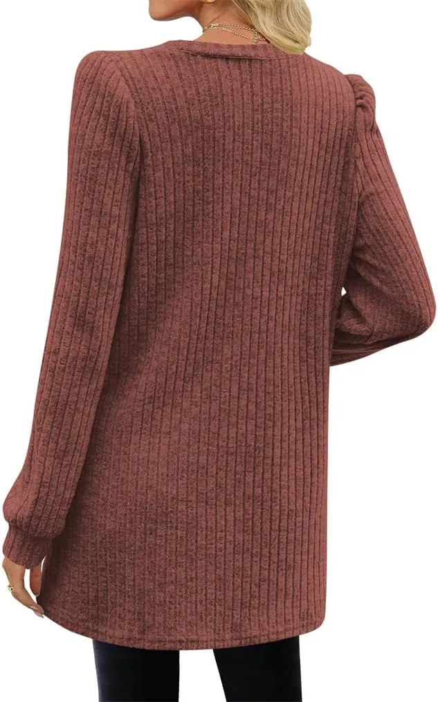 2025 Long Shirts for Women to Wear with Leggings Long Sleeve Tunic Tops Loose Fit Dressy Tunic Sweaters with Pockets