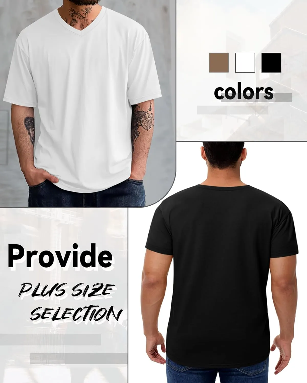 3 Pack Men's 95% Cotton Big and Tall Shirts V Neck L-5xl Plus Size Short Sleeve Soft Casual 2025 Summer Tee