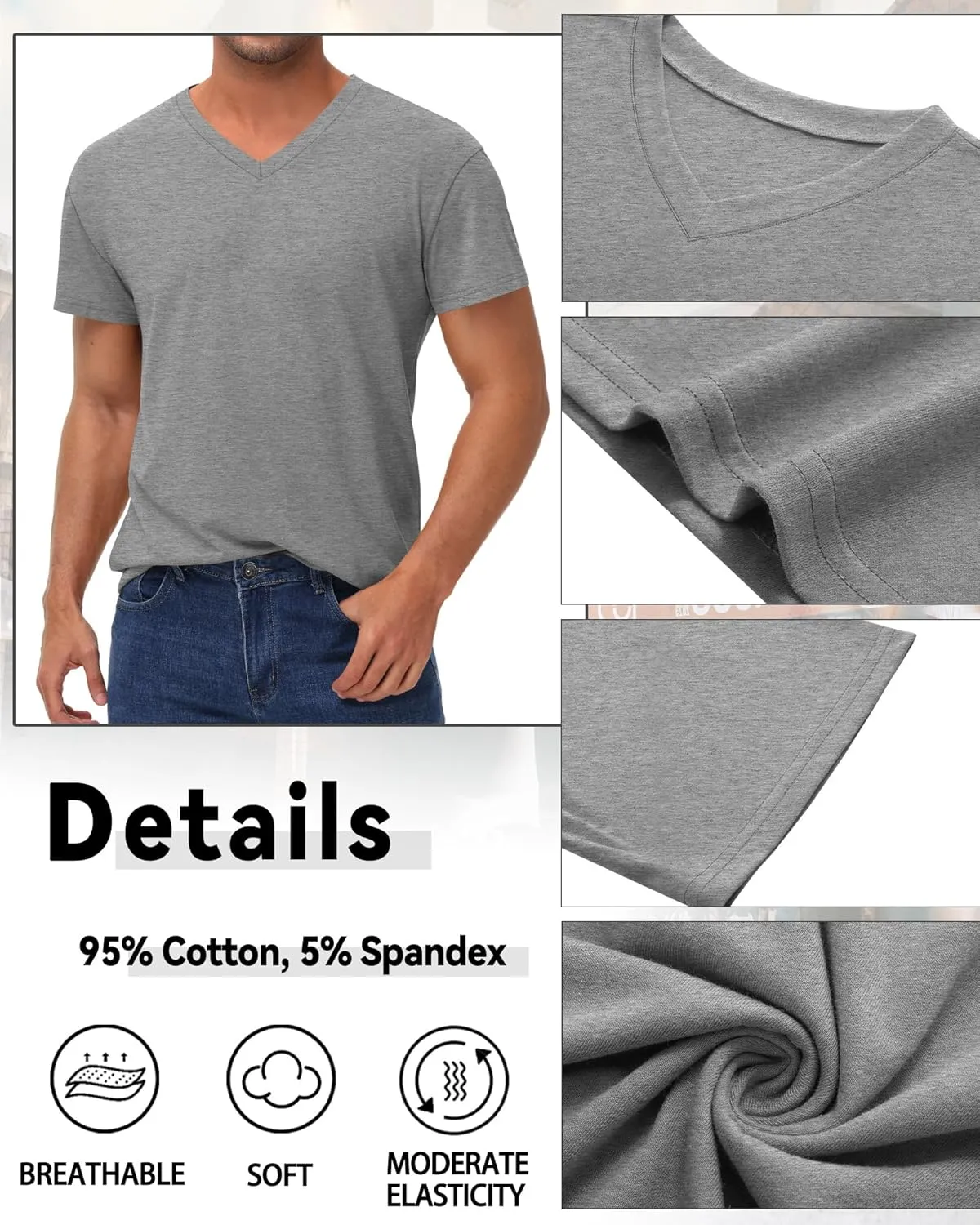 3 Pack Men's 95% Cotton Big and Tall Shirts V Neck L-5xl Plus Size Short Sleeve Soft Casual 2025 Summer Tee