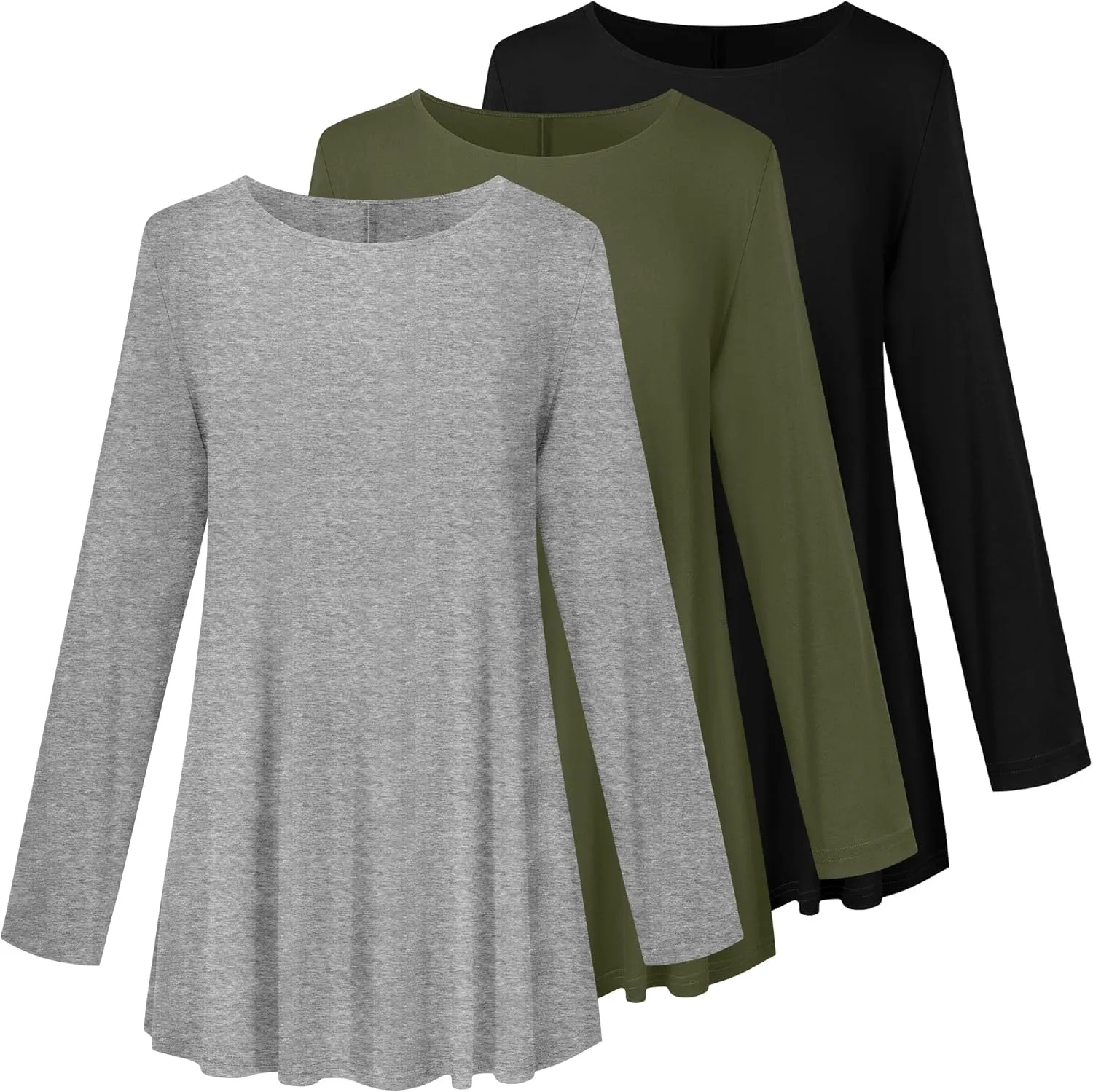 3 Pack Women's Plus Size Tunic Top Casual Long Sleeve Shirts Knitted Loose Fit Blouse Wear with Leggings