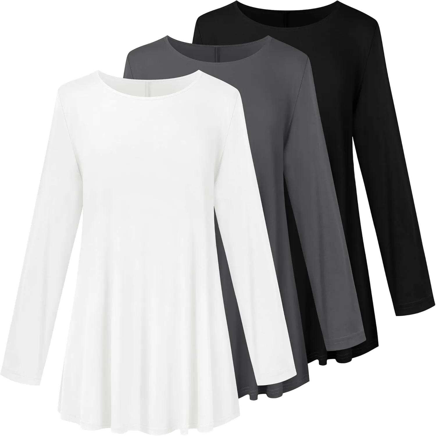 3 Pack Women's Plus Size Tunic Top Casual Long Sleeve Shirts Knitted Loose Fit Blouse Wear with Leggings