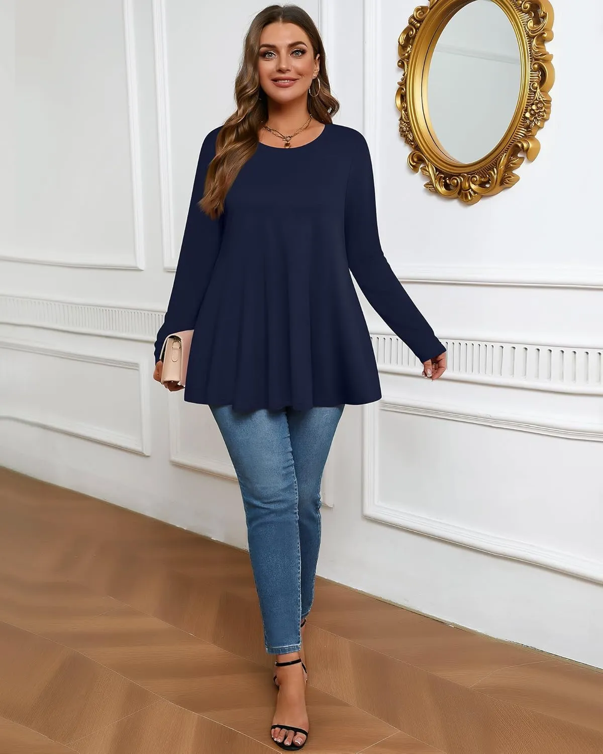 3 Pack Women's Plus Size Tunic Top Casual Long Sleeve Shirts Knitted Loose Fit Blouse Wear with Leggings