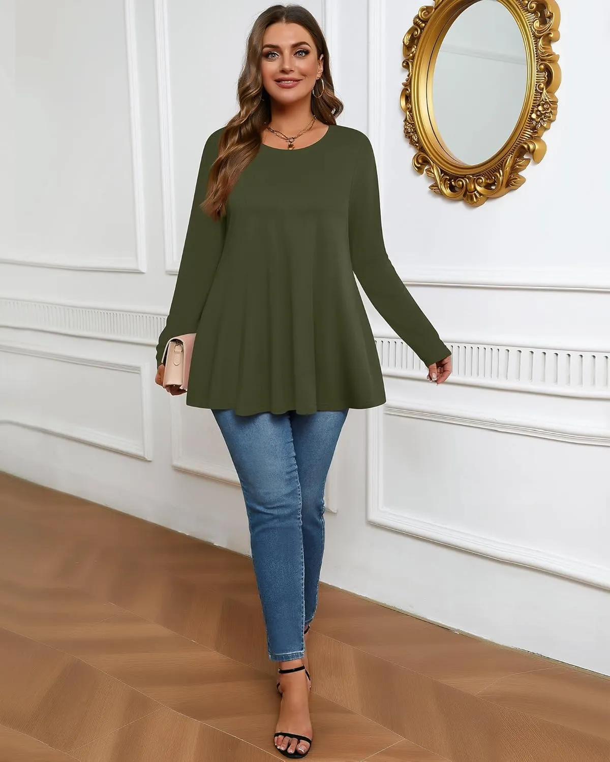 3 Pack Women's Plus Size Tunic Top Casual Long Sleeve Shirts Knitted Loose Fit Blouse Wear with Leggings