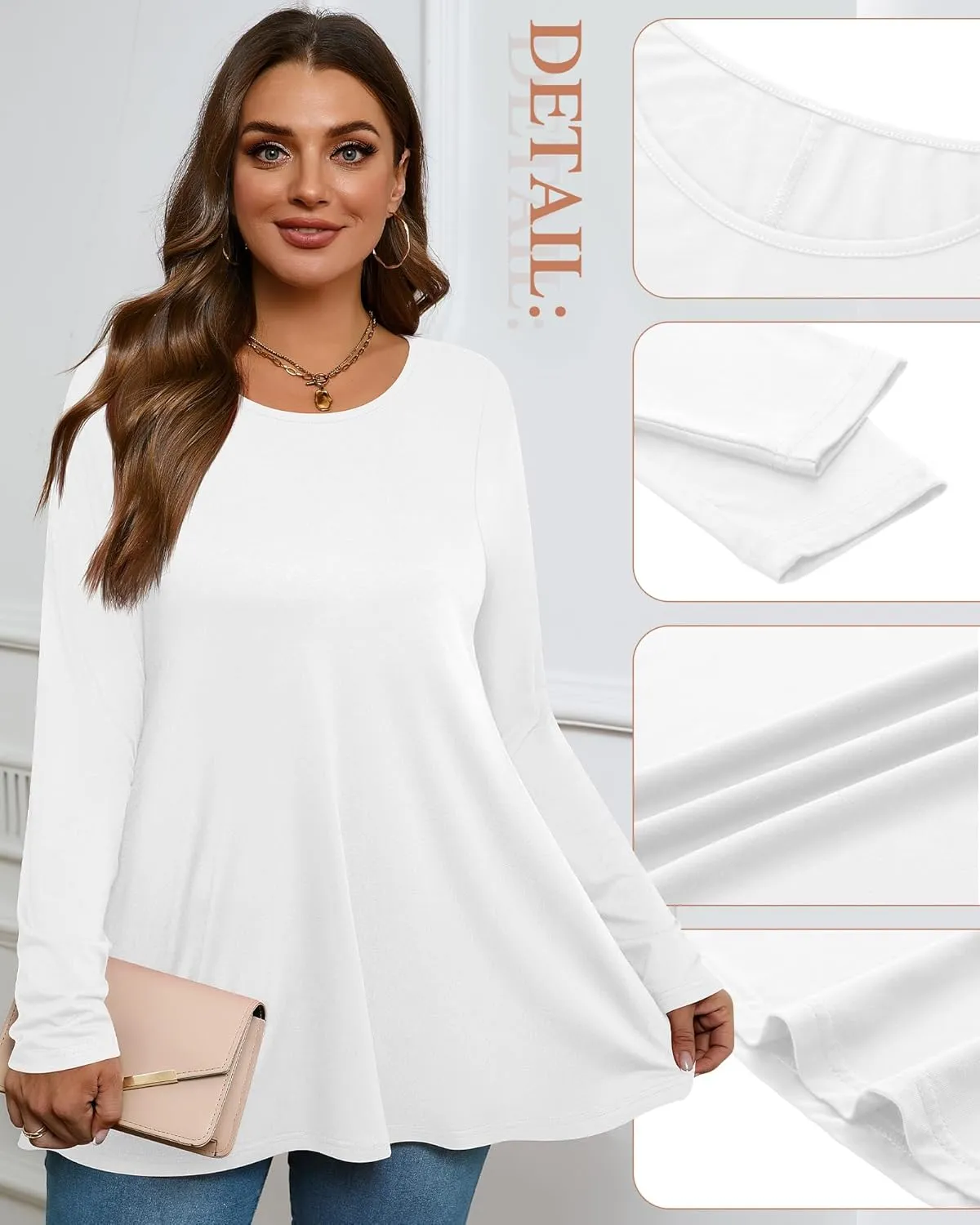 3 Pack Women's Plus Size Tunic Top Casual Long Sleeve Shirts Knitted Loose Fit Blouse Wear with Leggings