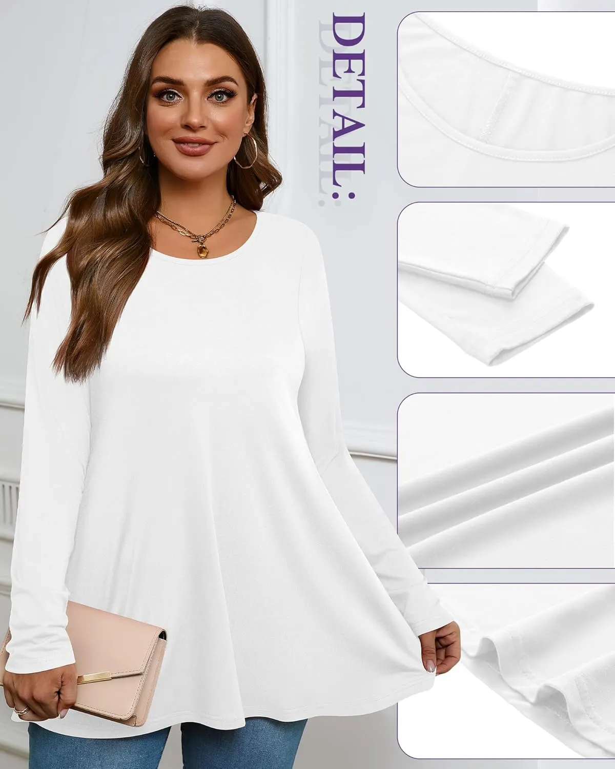 3 Pack Women's Plus Size Tunic Top Casual Long Sleeve Shirts Knitted Loose Fit Blouse Wear with Leggings