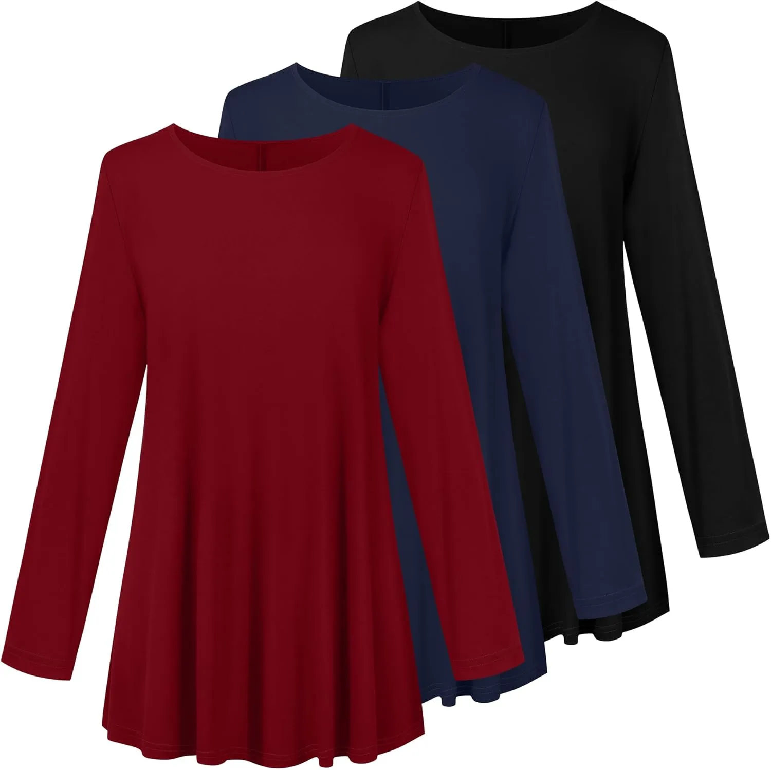 3 Pack Women's Plus Size Tunic Top Casual Long Sleeve Shirts Knitted Loose Fit Blouse Wear with Leggings