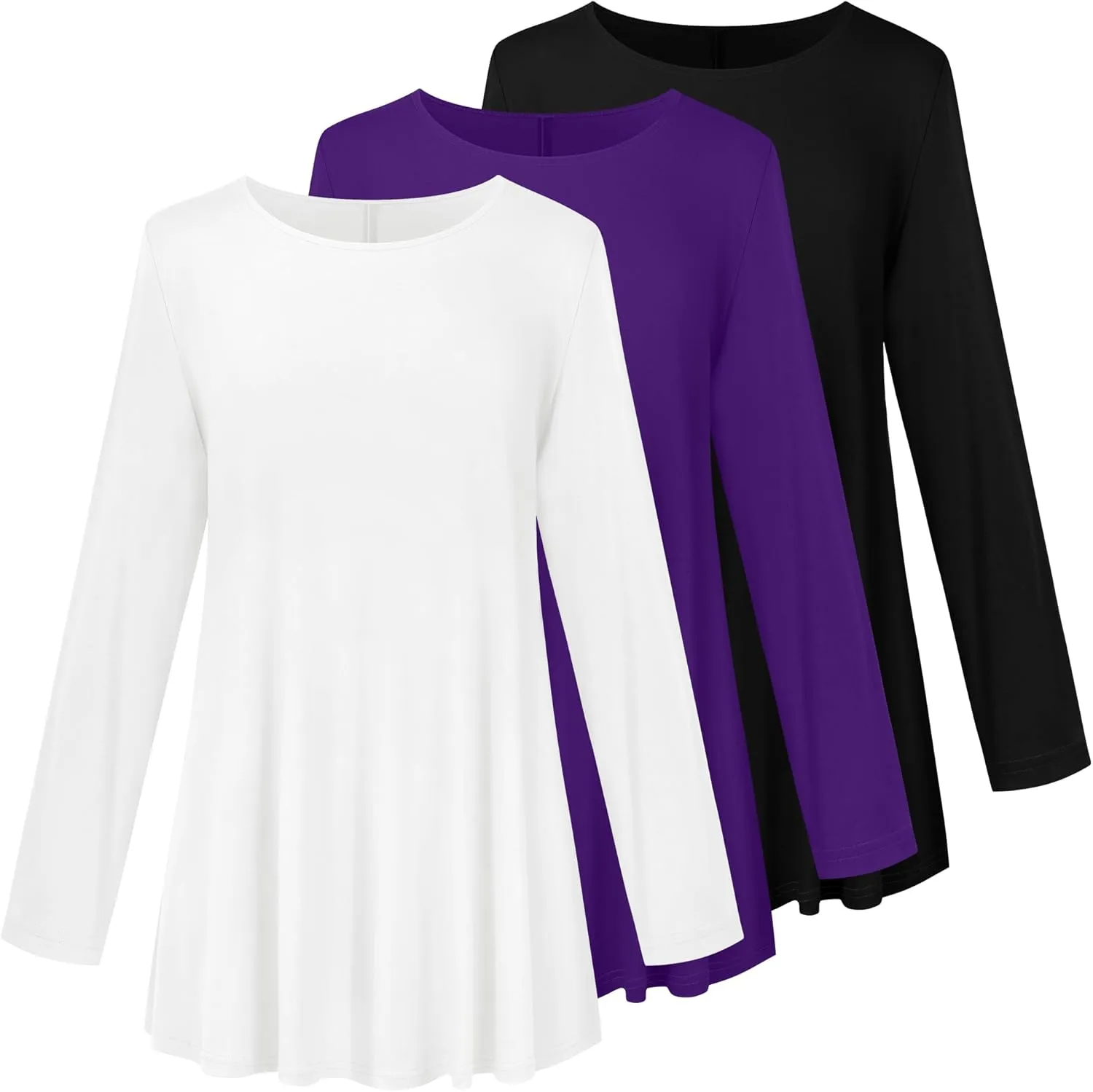 3 Pack Women's Plus Size Tunic Top Casual Long Sleeve Shirts Knitted Loose Fit Blouse Wear with Leggings