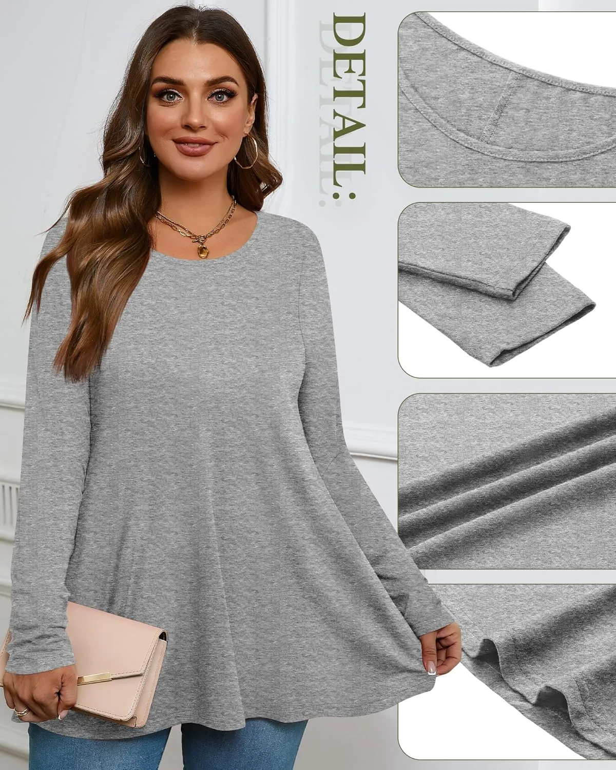 3 Pack Women's Plus Size Tunic Top Casual Long Sleeve Shirts Knitted Loose Fit Blouse Wear with Leggings