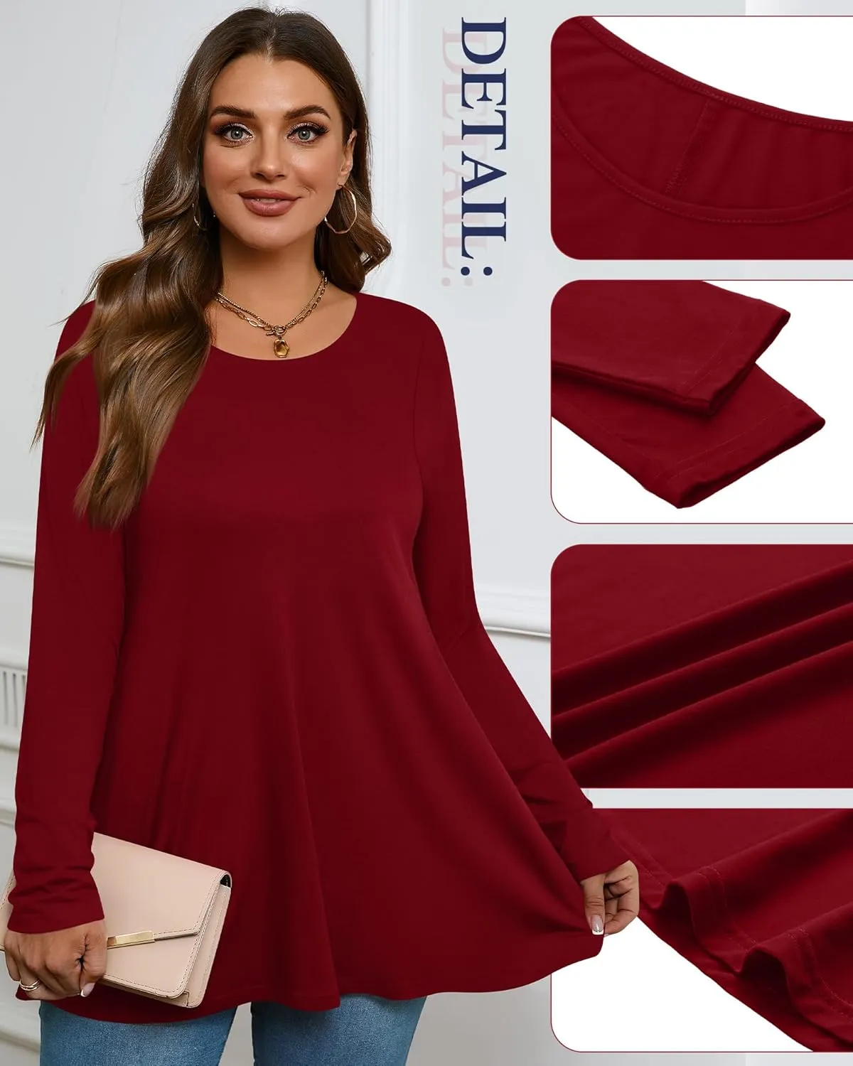 3 Pack Women's Plus Size Tunic Top Casual Long Sleeve Shirts Knitted Loose Fit Blouse Wear with Leggings