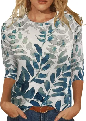 3/4 Length Sleeve Womens Tops Dressy Casual Summer Bell Elbow Sleeve Blouses Work Tunic Shirts