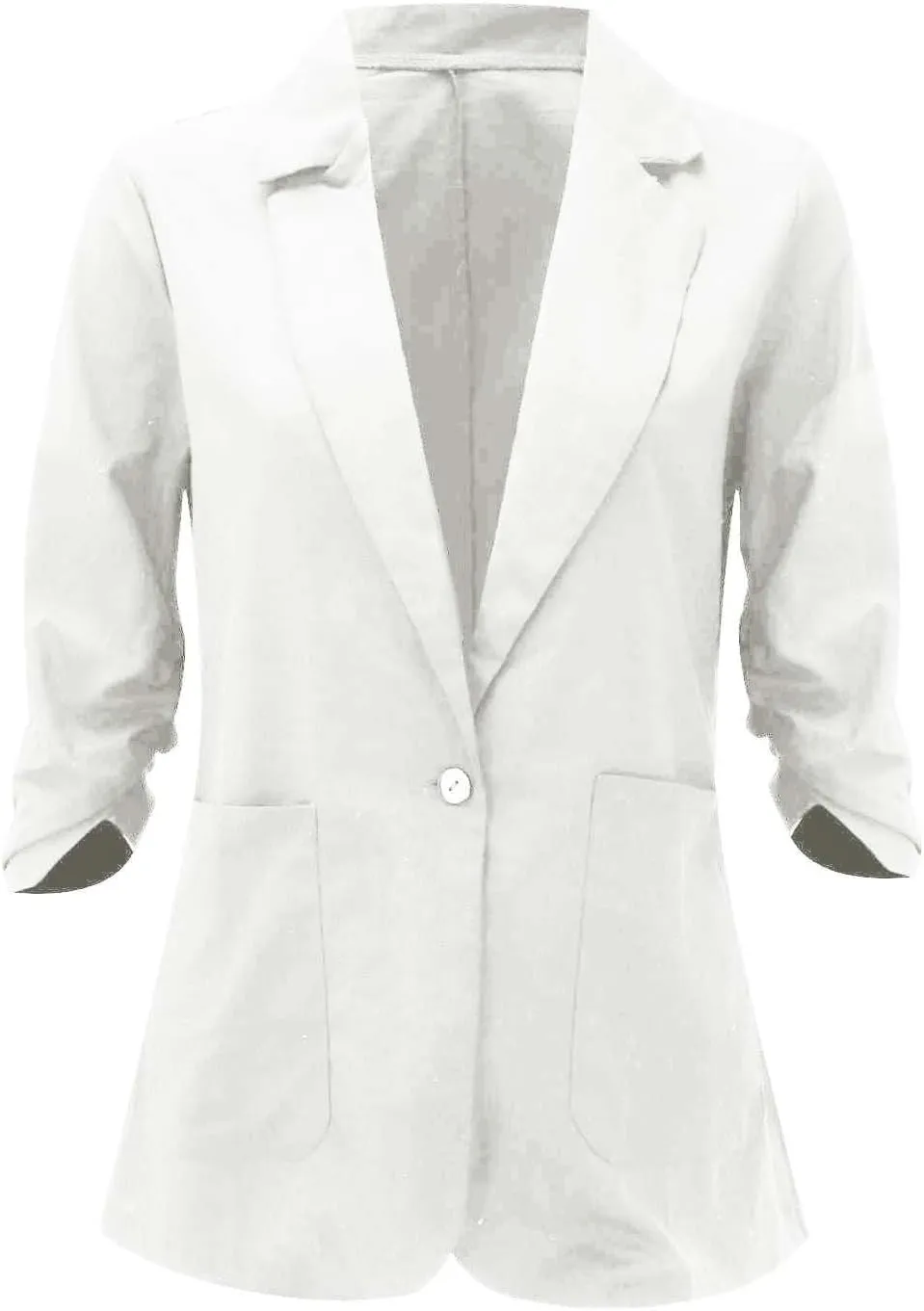 3/4 Ruched Sleeve Blazer for Women Long Sleeve Open Front Notched Collar Jacket One Button Cotton Linen Cardigan Coats