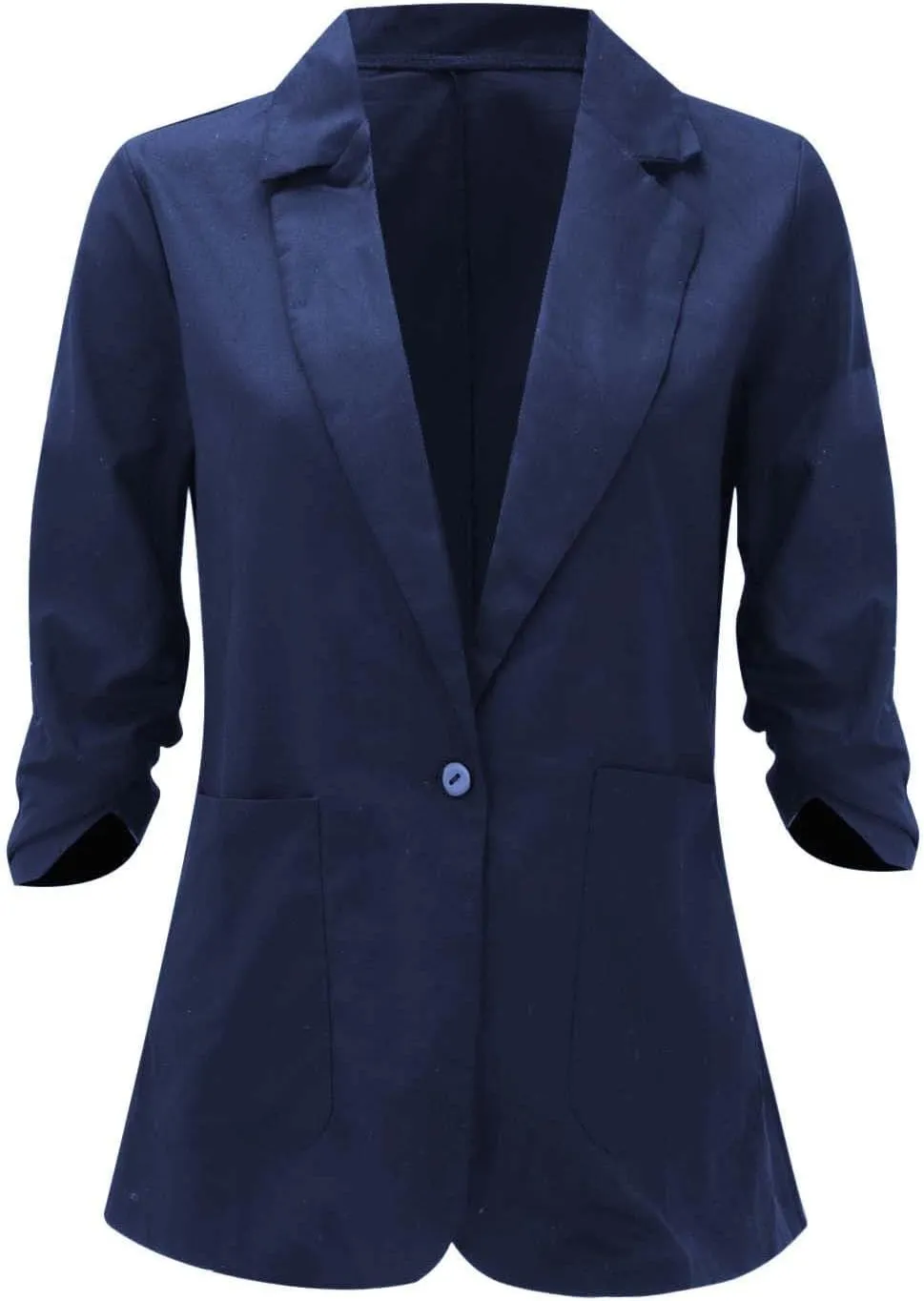 3/4 Ruched Sleeve Blazer for Women Long Sleeve Open Front Notched Collar Jacket One Button Cotton Linen Cardigan Coats