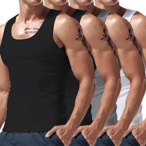 4 PC Men's Quick Dry Workout Tank Tops Breathable Gym Sleeveless Athletic Muscle Shirts Moisture Wicking Cotton Tee