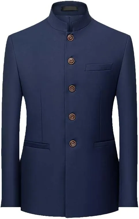 6 Colors Men Solid Color Stand Collar Suit Chinese Style Slim Fit Blazer Men Zhongshan Suit Jacket Chinese