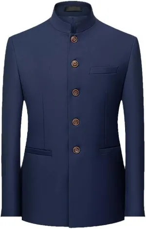 6 Colors Men Solid Color Stand Collar Suit Chinese Style Slim Fit Blazer Men Zhongshan Suit Jacket Chinese