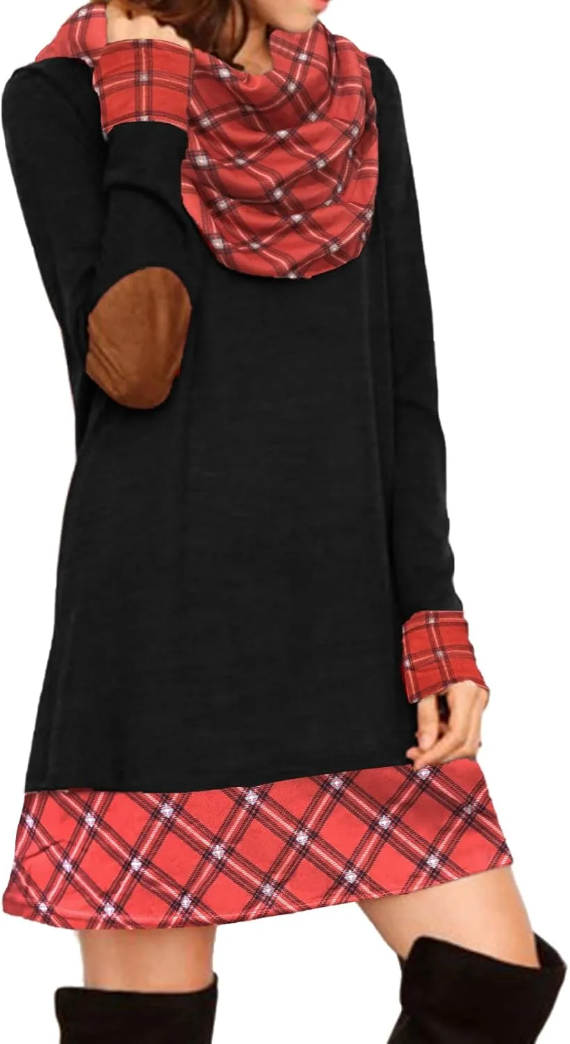 Alaster Queen Women's Long Sleeve Fall Dresses 2024 Trendy Casual Plaid Cowl Neck Winter Tunic Dress for Women