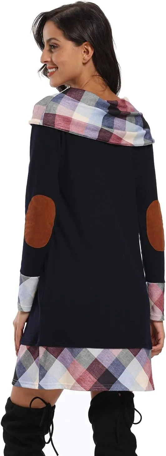 Alaster Queen Women's Long Sleeve Fall Dresses 2024 Trendy Casual Plaid Cowl Neck Winter Tunic Dress for Women