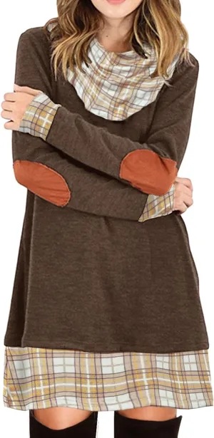 Alaster Queen Women's Long Sleeve Fall Dresses 2024 Trendy Casual Plaid Cowl Neck Winter Tunic Dress for Women