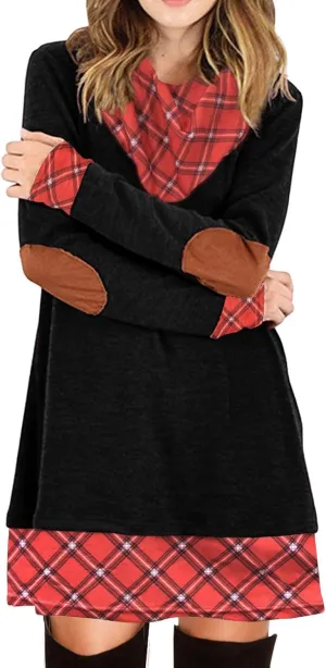 Alaster Queen Women's Long Sleeve Fall Dresses 2024 Trendy Casual Plaid Cowl Neck Winter Tunic Dress for Women