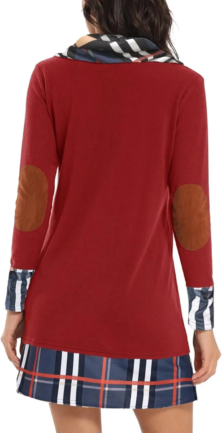 Alaster Queen Women's Long Sleeve Fall Dresses 2024 Trendy Casual Plaid Cowl Neck Winter Tunic Dress for Women