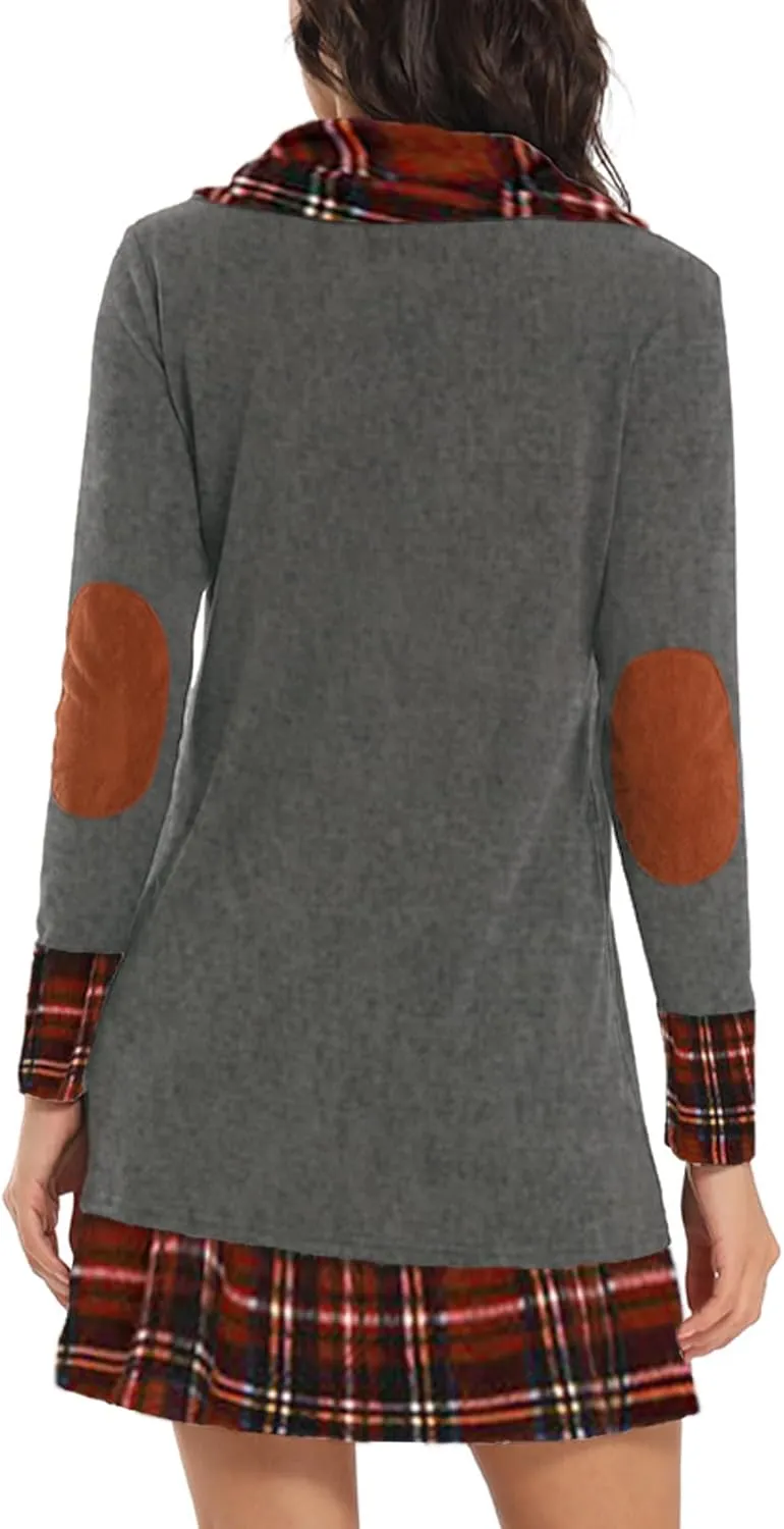 Alaster Queen Women's Long Sleeve Fall Dresses 2024 Trendy Casual Plaid Cowl Neck Winter Tunic Dress for Women
