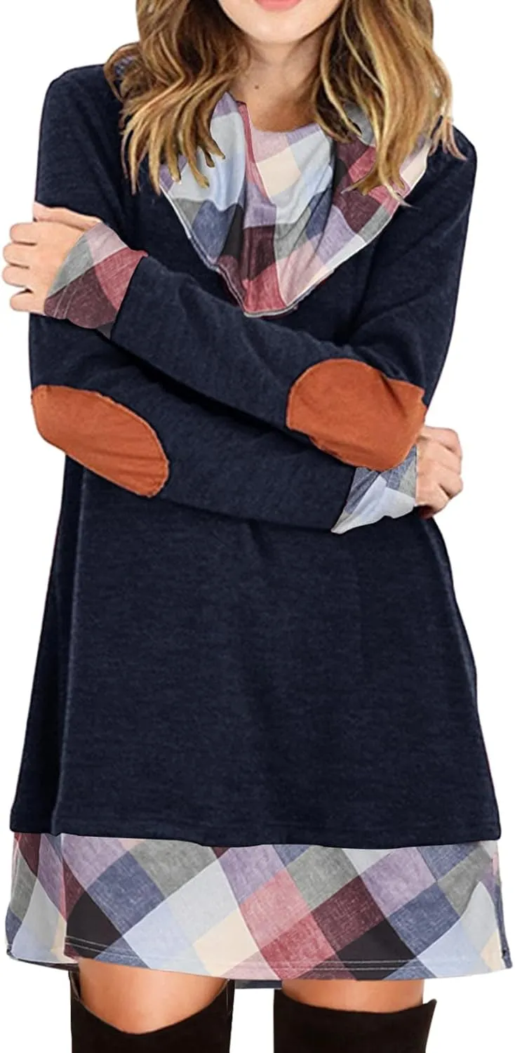 Alaster Queen Women's Long Sleeve Fall Dresses 2024 Trendy Casual Plaid Cowl Neck Winter Tunic Dress for Women