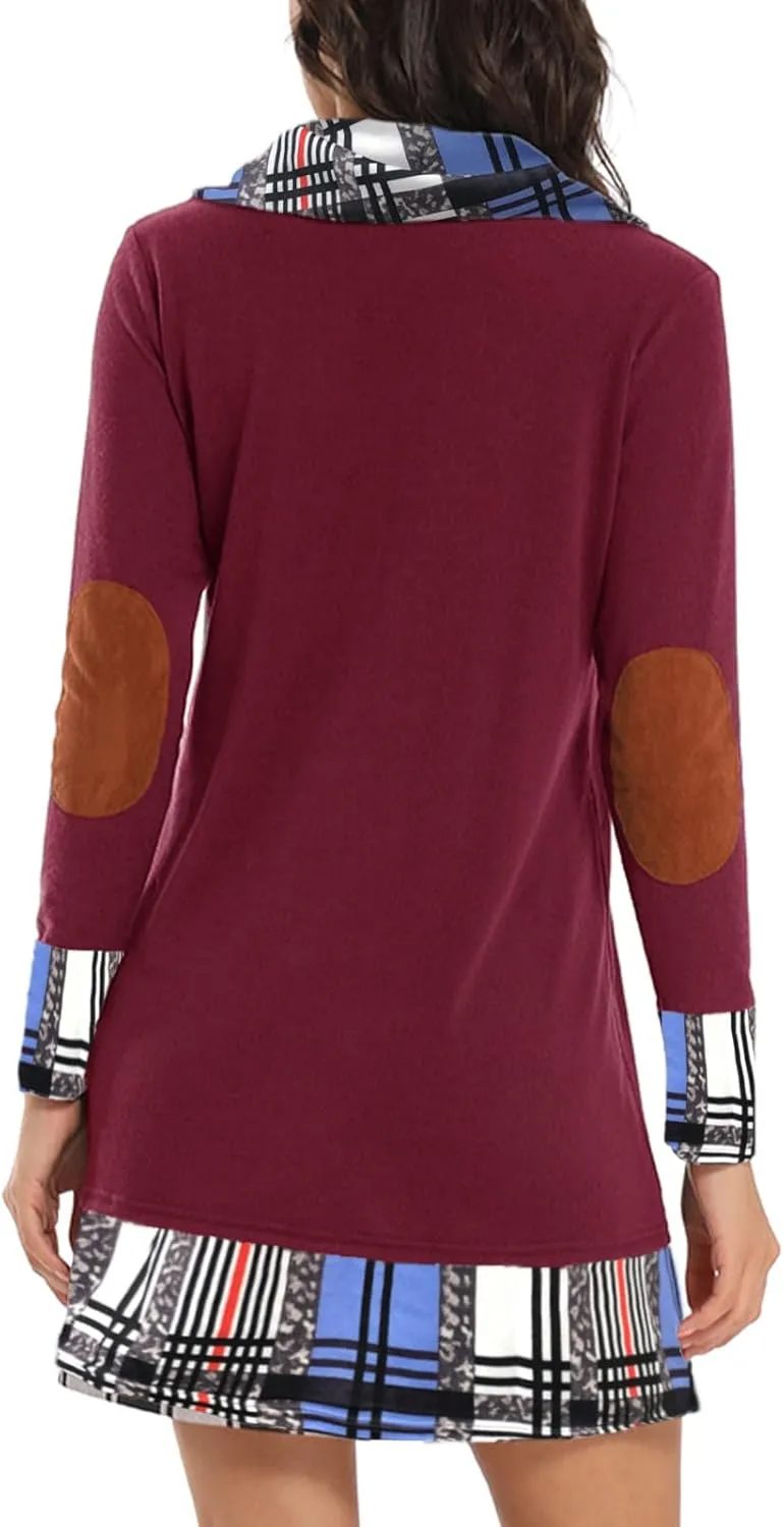 Alaster Queen Women's Long Sleeve Fall Dresses 2024 Trendy Casual Plaid Cowl Neck Winter Tunic Dress for Women