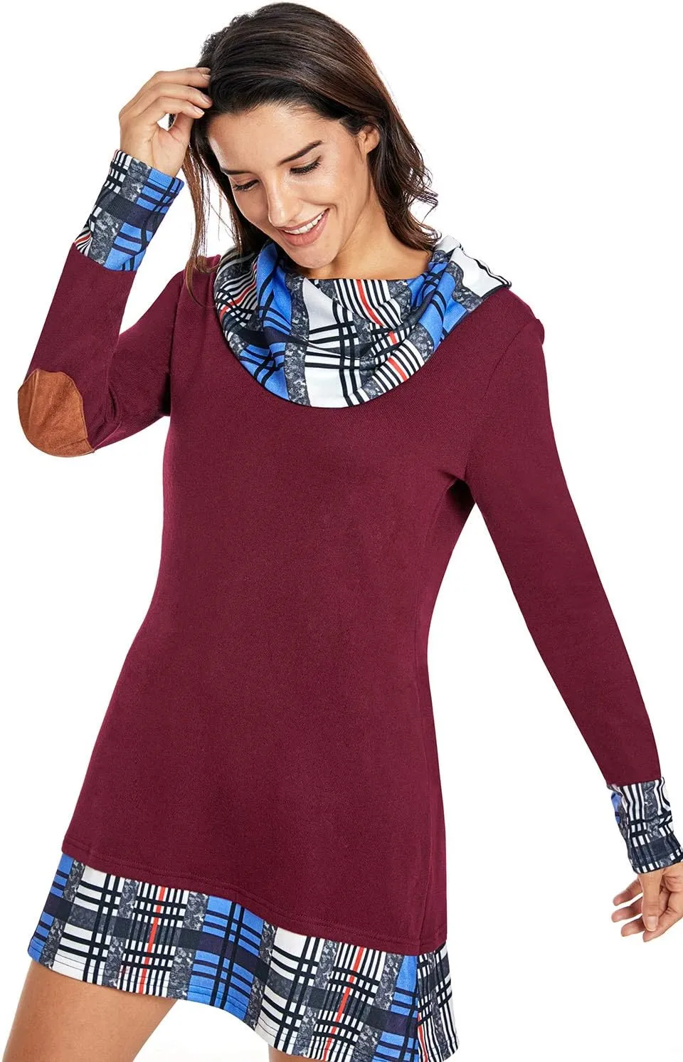 Alaster Queen Women's Long Sleeve Fall Dresses 2024 Trendy Casual Plaid Cowl Neck Winter Tunic Dress for Women