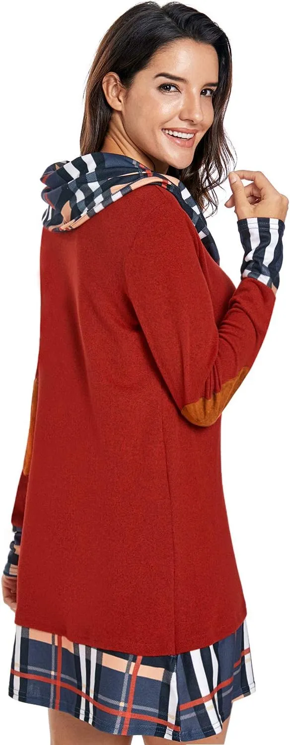 Alaster Queen Women's Long Sleeve Fall Dresses 2024 Trendy Casual Plaid Cowl Neck Winter Tunic Dress for Women