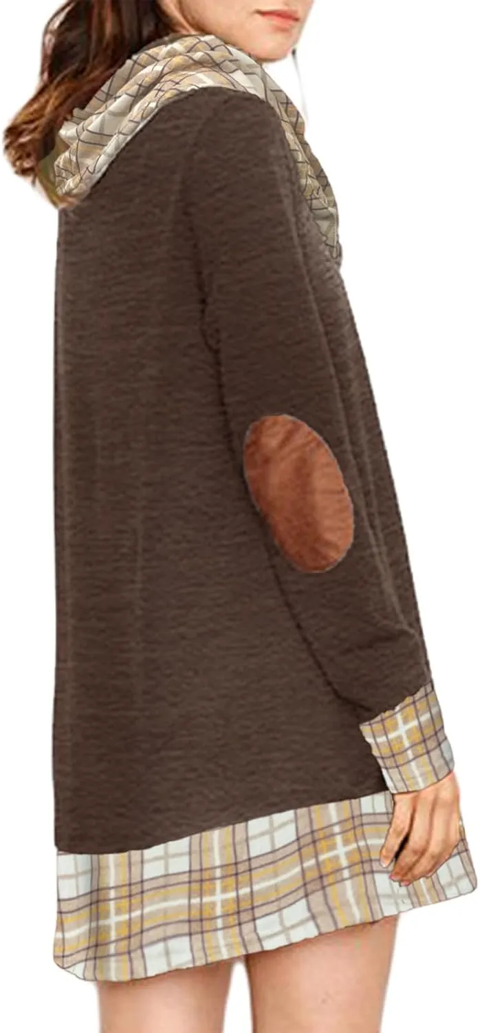 Alaster Queen Women's Long Sleeve Fall Dresses 2024 Trendy Casual Plaid Cowl Neck Winter Tunic Dress for Women