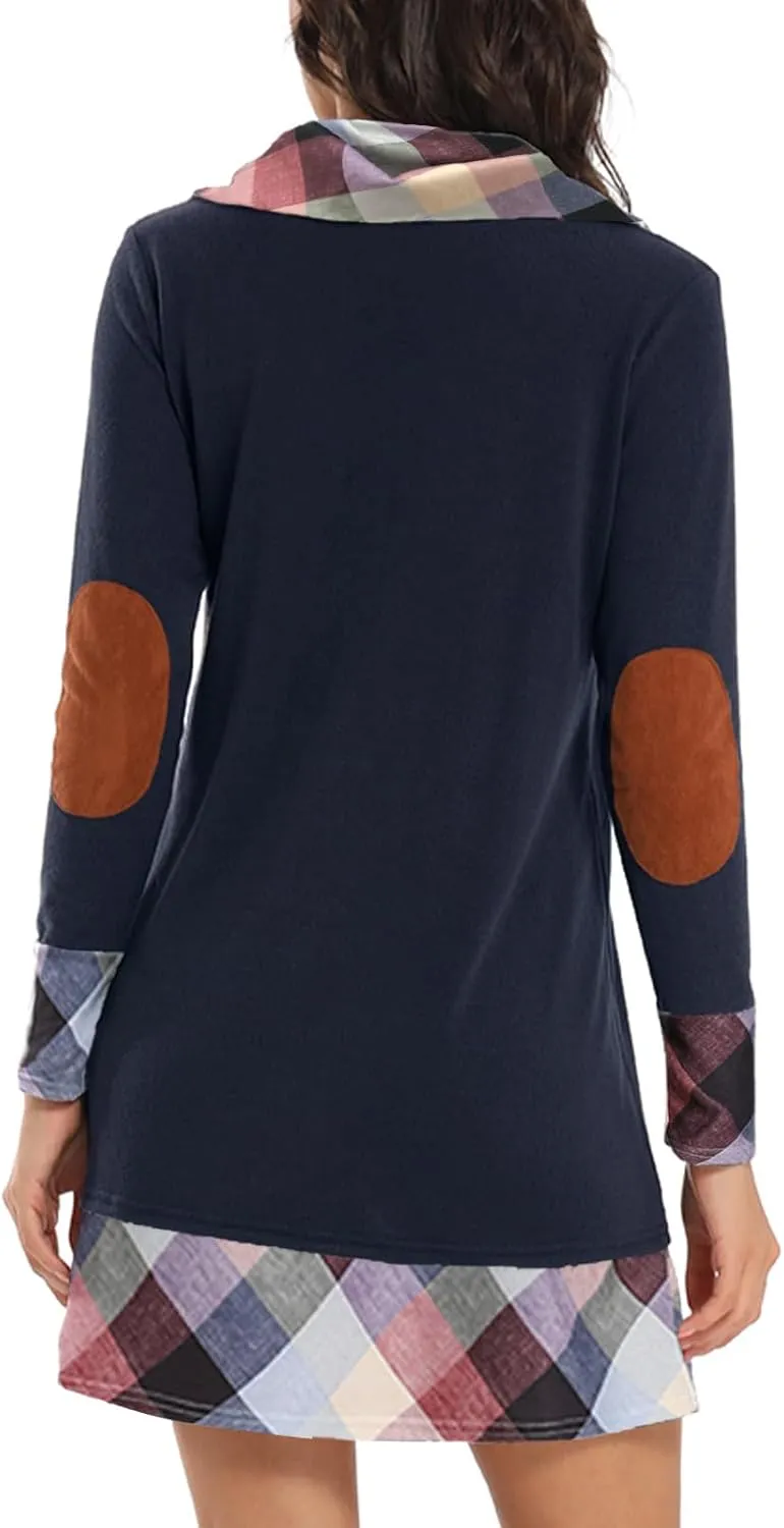 Alaster Queen Women's Long Sleeve Fall Dresses 2024 Trendy Casual Plaid Cowl Neck Winter Tunic Dress for Women