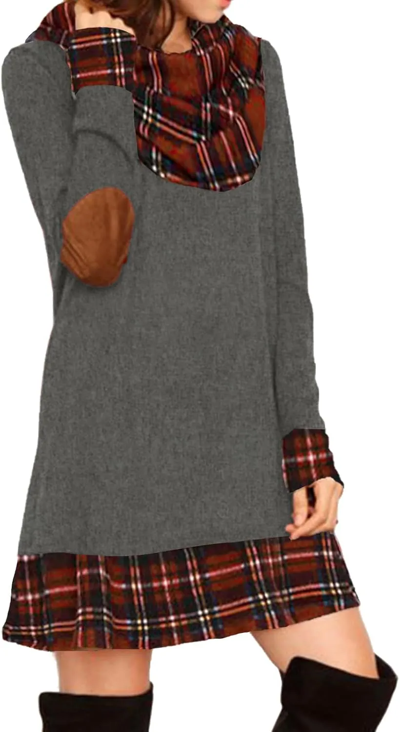 Alaster Queen Women's Long Sleeve Fall Dresses 2024 Trendy Casual Plaid Cowl Neck Winter Tunic Dress for Women
