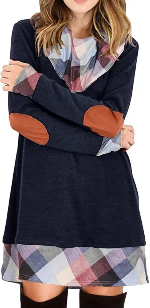Alaster Queen Women's Long Sleeve Fall Dresses 2024 Trendy Casual Plaid Cowl Neck Winter Tunic Dress for Women