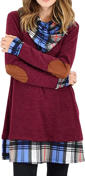 Alaster Queen Women's Long Sleeve Fall Dresses 2024 Trendy Casual Plaid Cowl Neck Winter Tunic Dress for Women