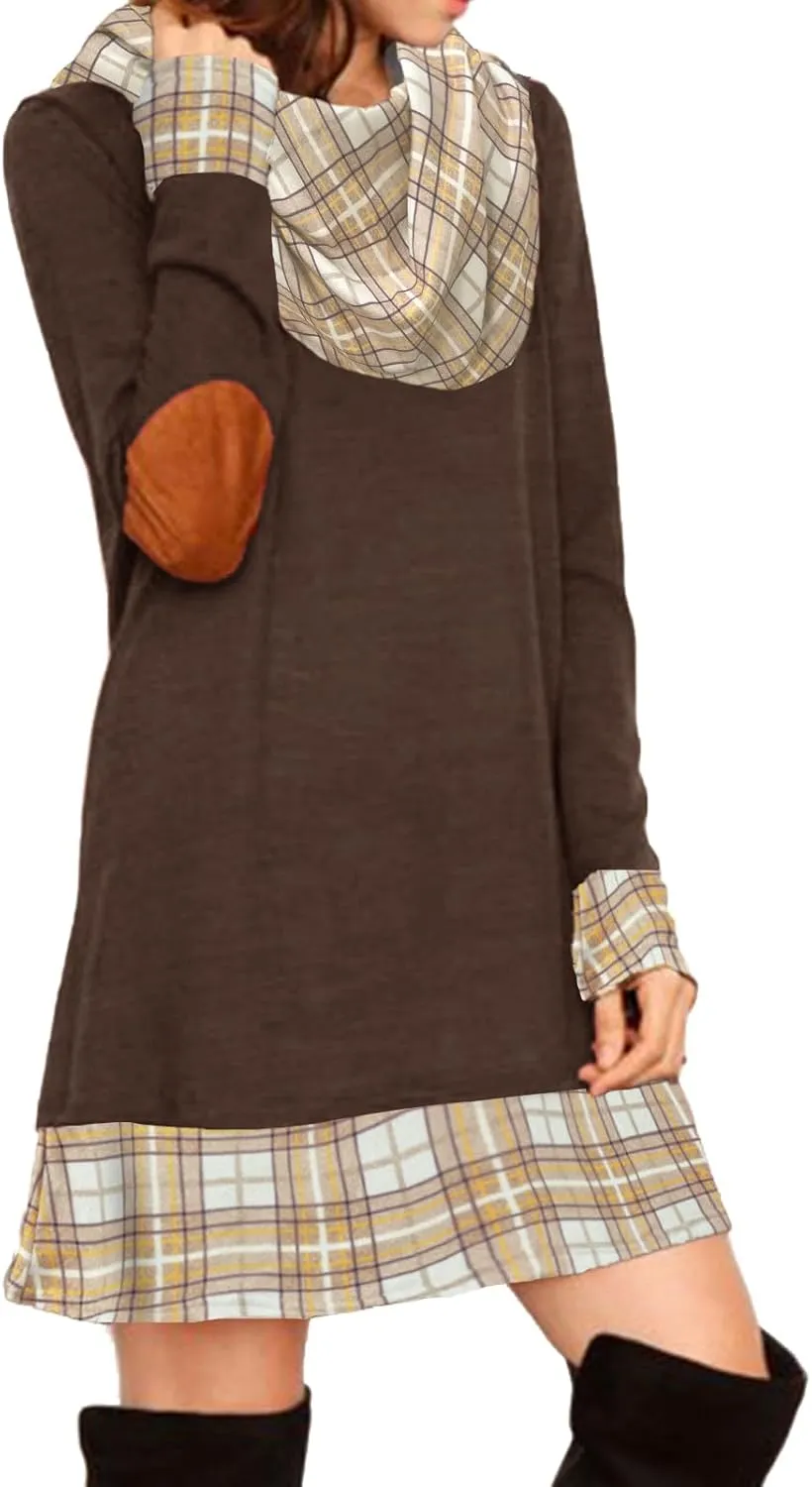 Alaster Queen Women's Long Sleeve Fall Dresses 2024 Trendy Casual Plaid Cowl Neck Winter Tunic Dress for Women