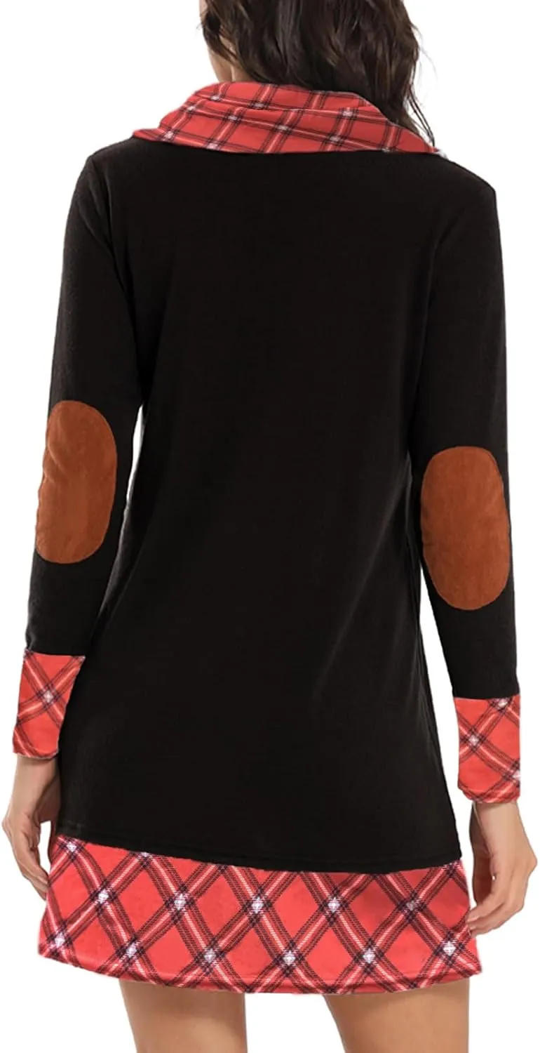 Alaster Queen Women's Long Sleeve Fall Dresses 2024 Trendy Casual Plaid Cowl Neck Winter Tunic Dress for Women