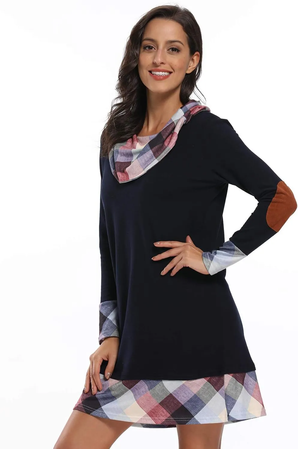 Alaster Queen Women's Long Sleeve Fall Dresses 2024 Trendy Casual Plaid Cowl Neck Winter Tunic Dress for Women