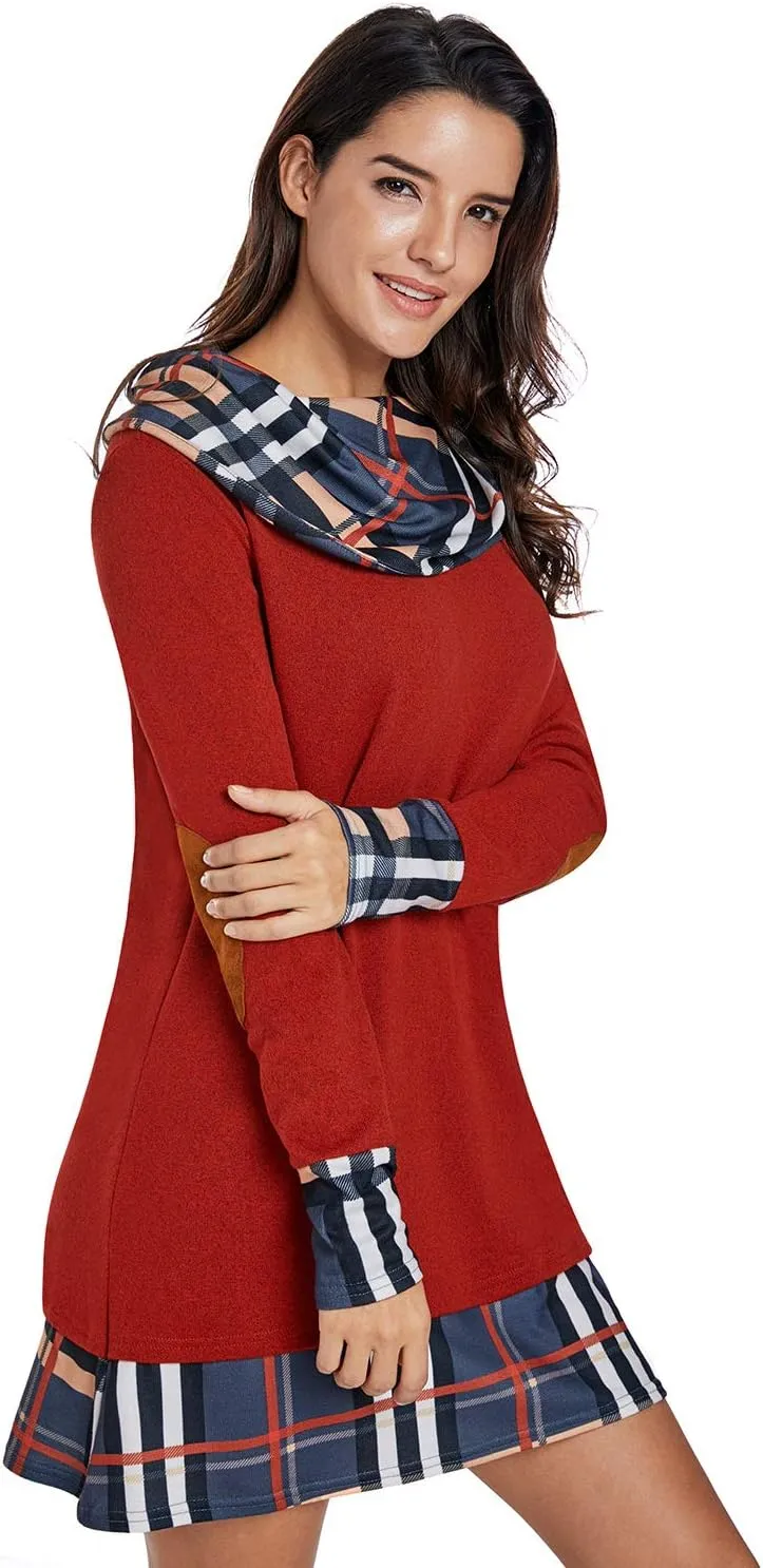 Alaster Queen Women's Long Sleeve Fall Dresses 2024 Trendy Casual Plaid Cowl Neck Winter Tunic Dress for Women