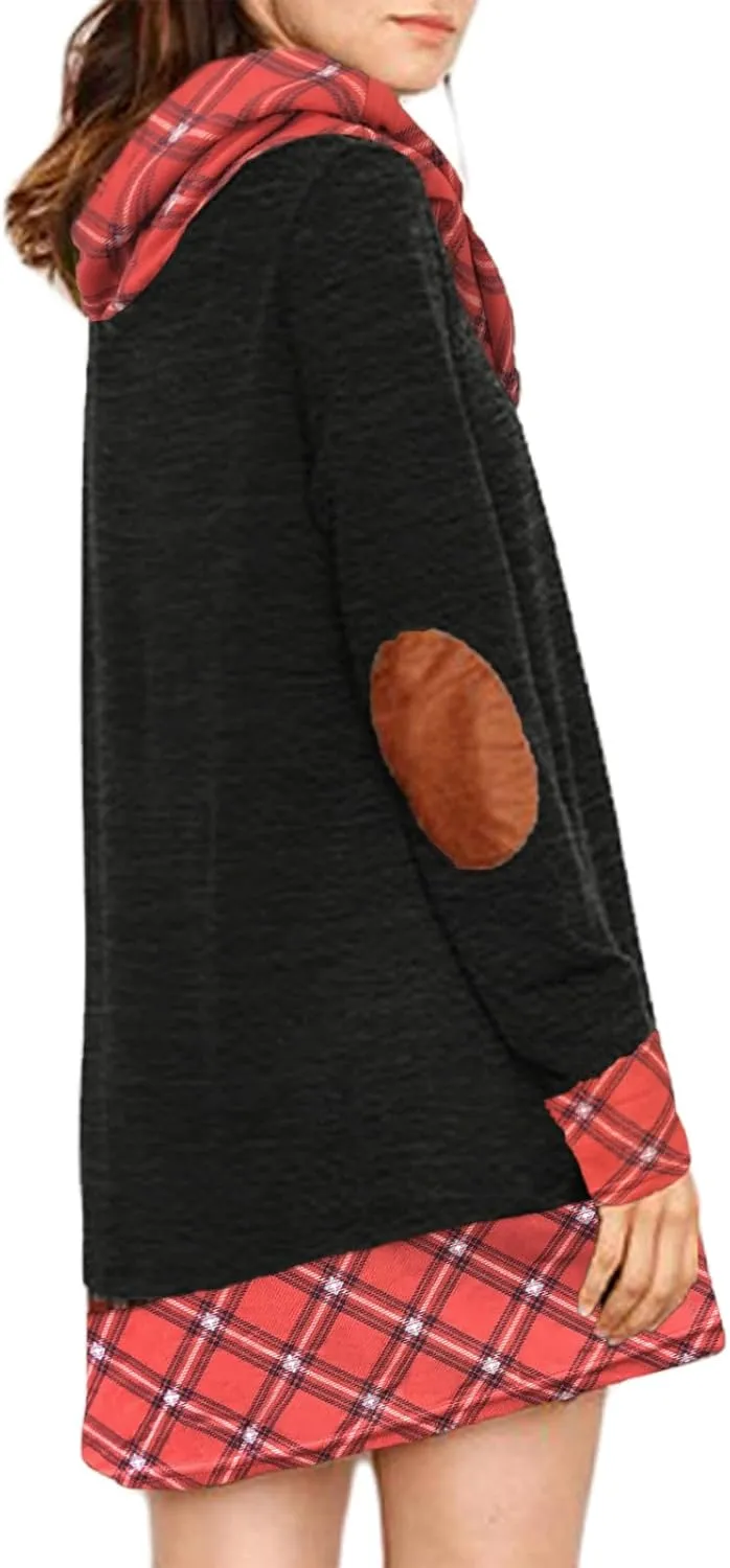 Alaster Queen Women's Long Sleeve Fall Dresses 2024 Trendy Casual Plaid Cowl Neck Winter Tunic Dress for Women