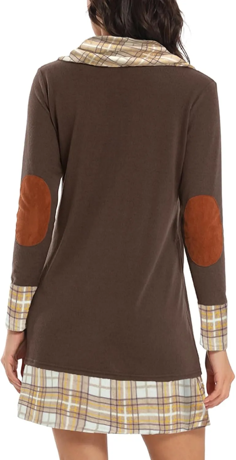 Alaster Queen Women's Long Sleeve Fall Dresses 2024 Trendy Casual Plaid Cowl Neck Winter Tunic Dress for Women