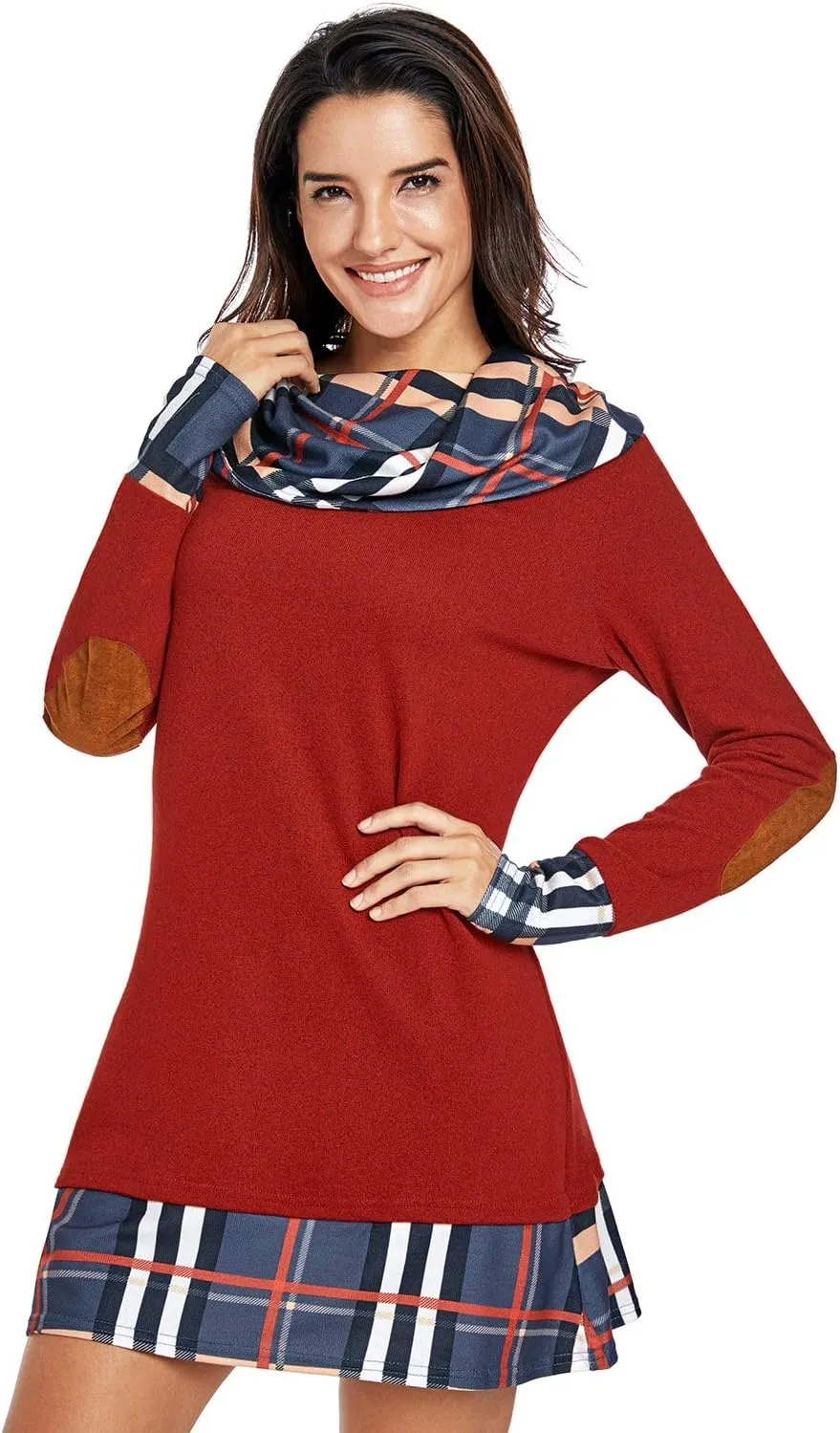 Alaster Queen Women's Long Sleeve Fall Dresses 2024 Trendy Casual Plaid Cowl Neck Winter Tunic Dress for Women