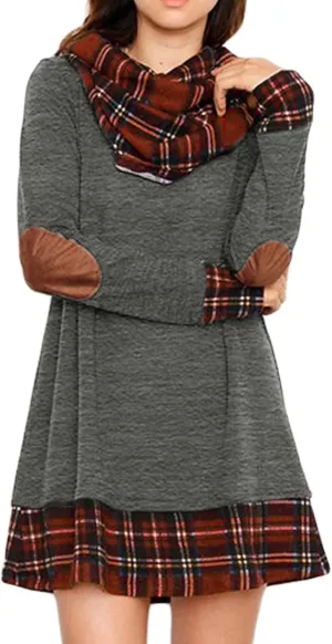 Alaster Queen Women's Long Sleeve Fall Dresses 2024 Trendy Casual Plaid Cowl Neck Winter Tunic Dress for Women