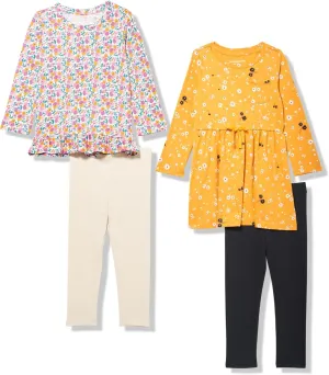 Amazon Essentials Girls and Toddlers' Long-Sleeve Outfit Set, Pack of 4