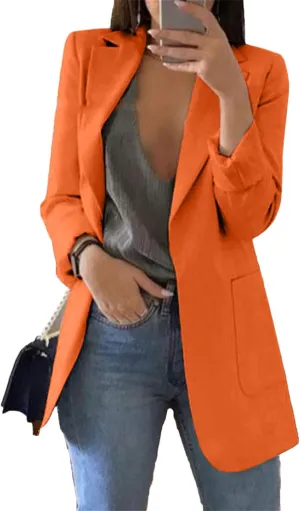 Andongnywell Womens Solid Color Casual Open Front Long Sleeve Work Office Jackets Blazer Suit with Pockets