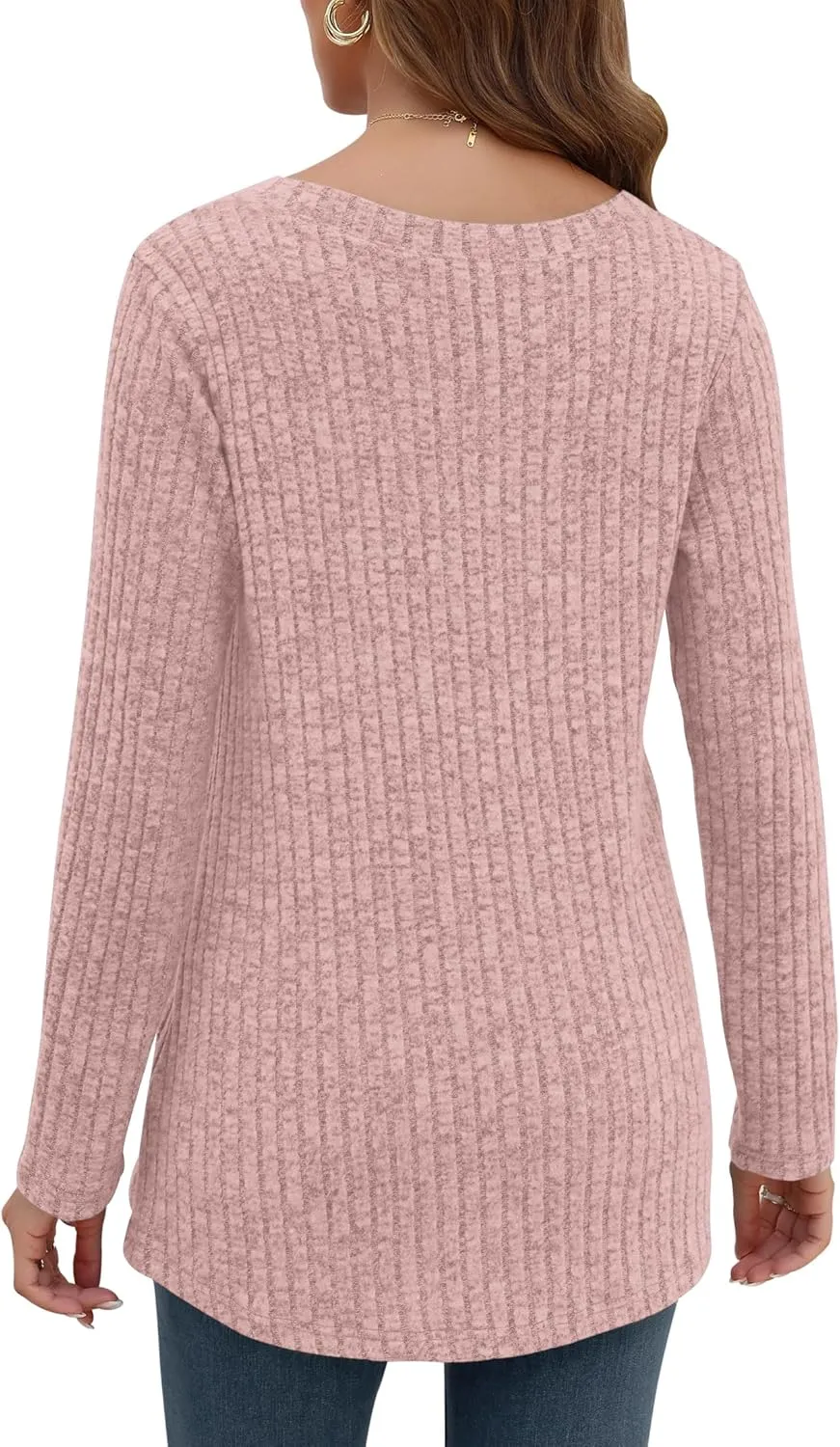 AUSELILY Womens Long Sleeve Tunic Tops Casual V Neck Lightweight Shirts Loose Sweatshirts 2025