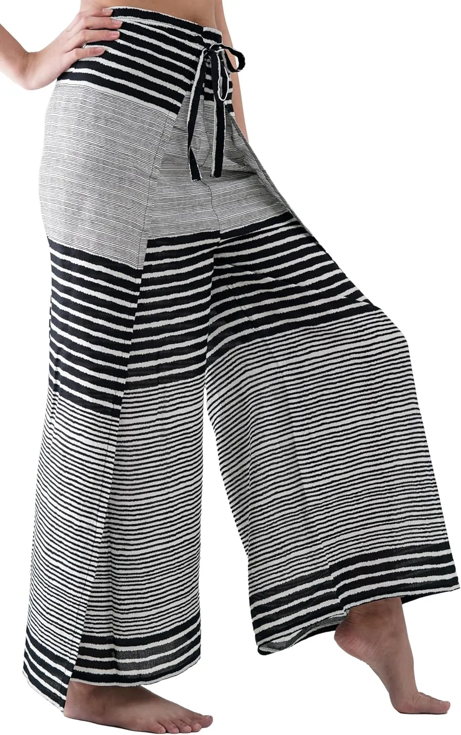 B BANGKOK PANTS Women's Boho Palazzo Pants Wide Leg Yoga Wrap Tie Up Waist