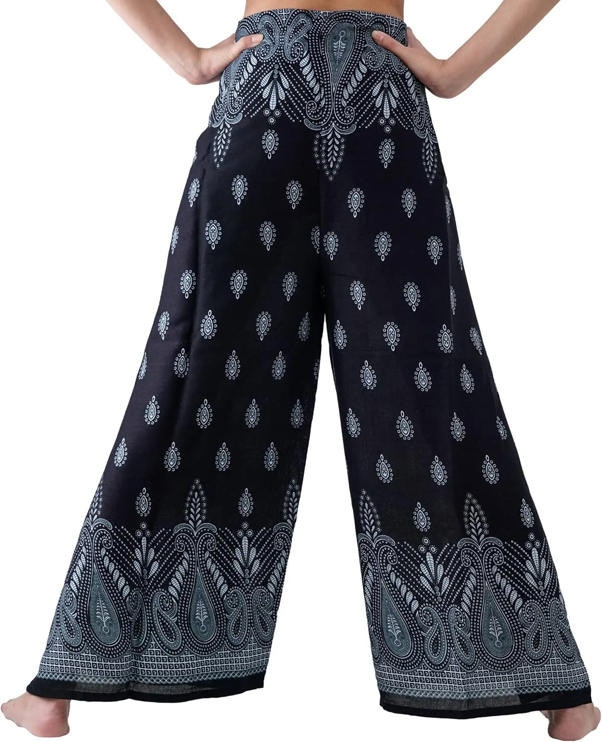 B BANGKOK PANTS Women's Boho Palazzo Pants Wide Leg Yoga Wrap Tie Up Waist