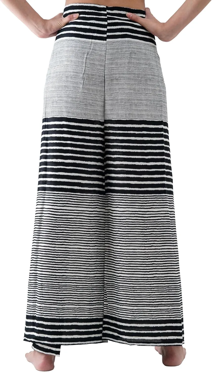 B BANGKOK PANTS Women's Boho Palazzo Pants Wide Leg Yoga Wrap Tie Up Waist